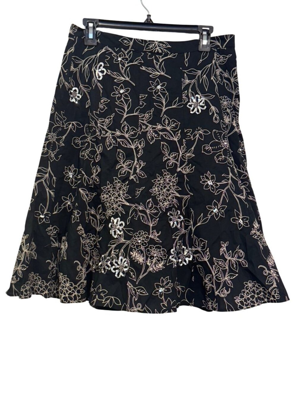 Ann Taylor Loft cotton skirt size 8 Black Floral Embroidered & Sequined A-Line - Picture 2 of 8